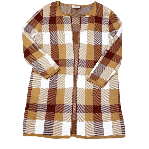 LOFT Long Sleeve Plaid Open Front Cotton Cardigan Sweater Size Small - Picture 2 of 9